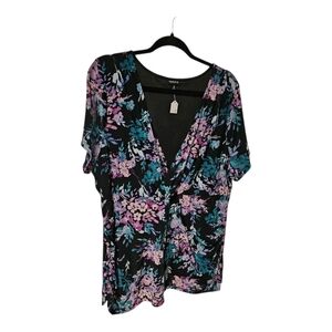 Torrid Black Floral V-Neck Blouse
